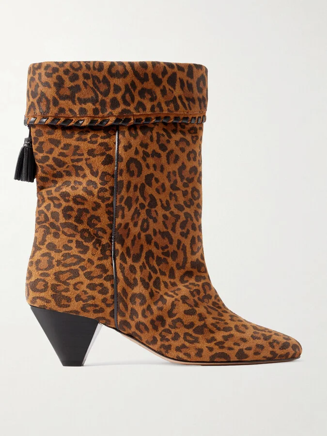 Isabel Marant - Dalby Tasseled Leather-trimmed Leopard-print Suede Ankle Boots - Animal print