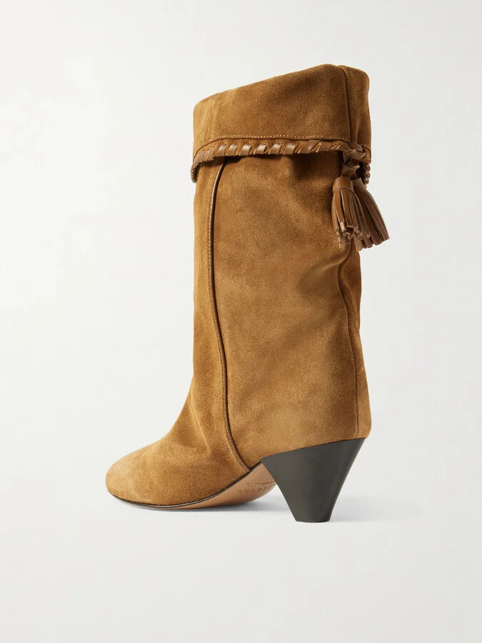 Isabel Marant - Dalby Tasseled Leather-trimmed Suede Ankle Boots - Brown - Image 3