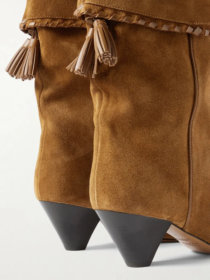 Isabel Marant - Dalby Tasseled Leather-trimmed Suede Ankle Boots - Brown - Image 4