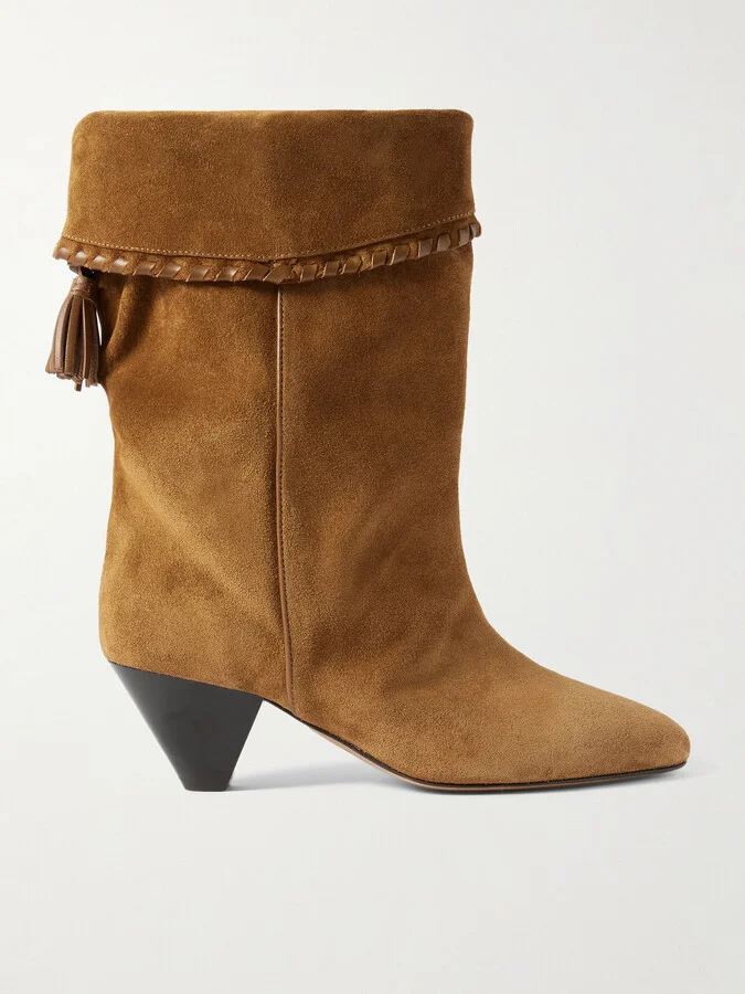 Isabel Marant - Dalby Tasseled Leather-trimmed Suede Ankle Boots - Brown