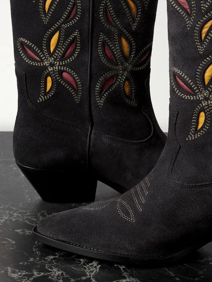 Isabel Marant - Denvee Cutout Embroidered Leather-trimmed Suede Knee Boots - Black - Image 4