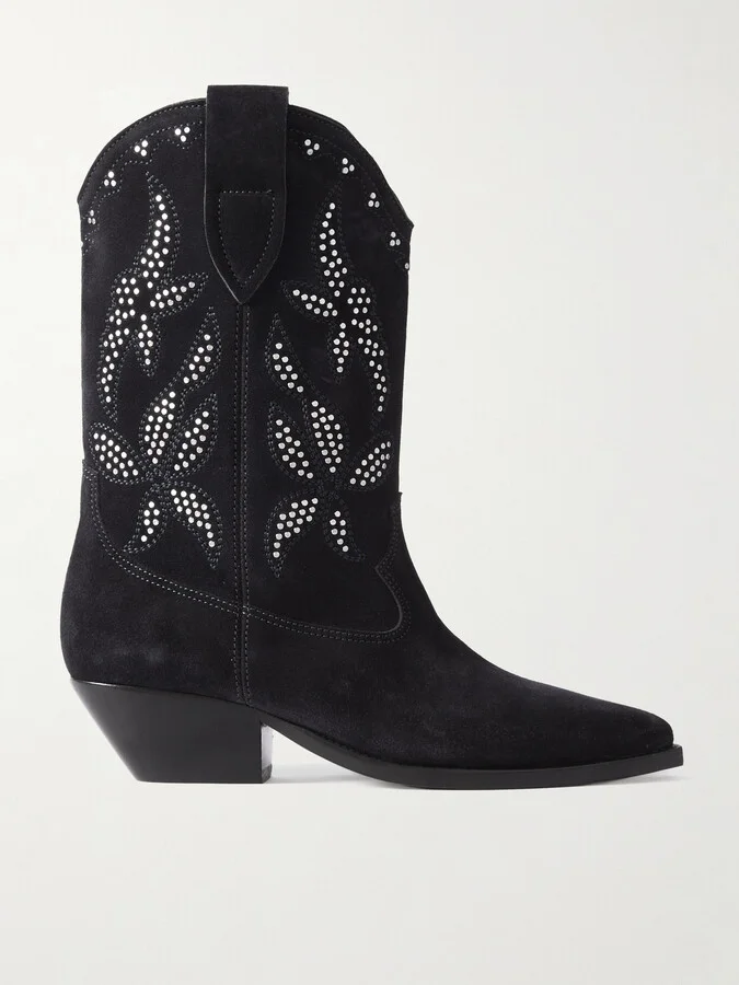 Isabel Marant - Duerto Studded Suede Cowboy Boots - Black