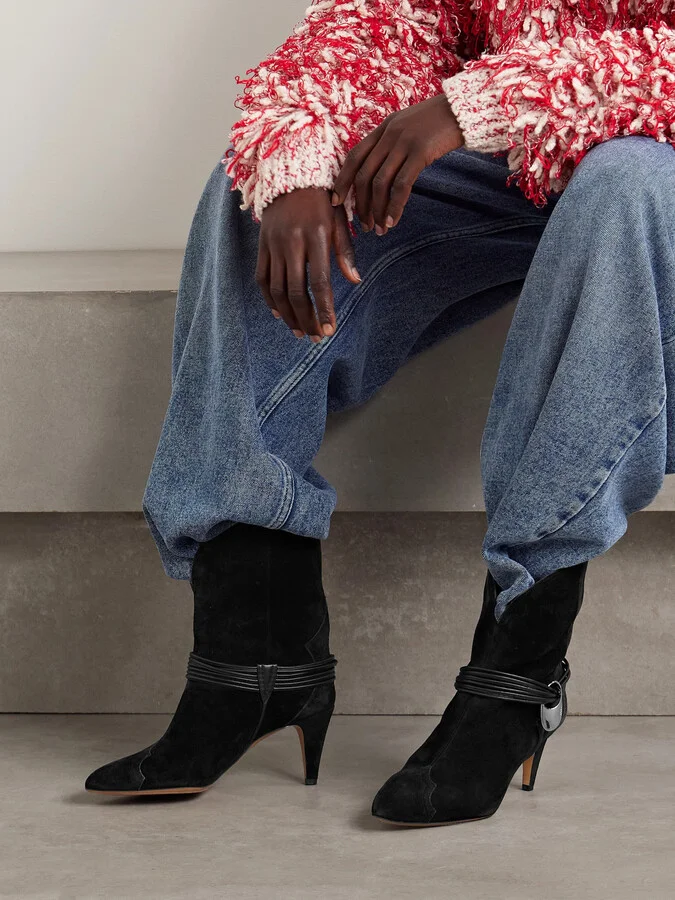 Isabel Marant - Dytho Embellished Leather-trimmed Suede Ankle Boots - Black - Image 2