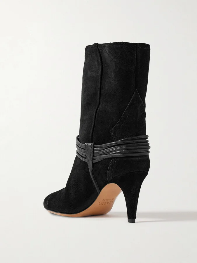 Isabel Marant - Dytho Embellished Leather-trimmed Suede Ankle Boots - Black - Image 3