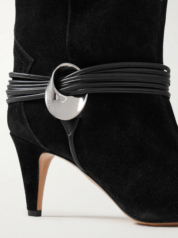 Isabel Marant - Dytho Embellished Leather-trimmed Suede Ankle Boots - Black - Image 4