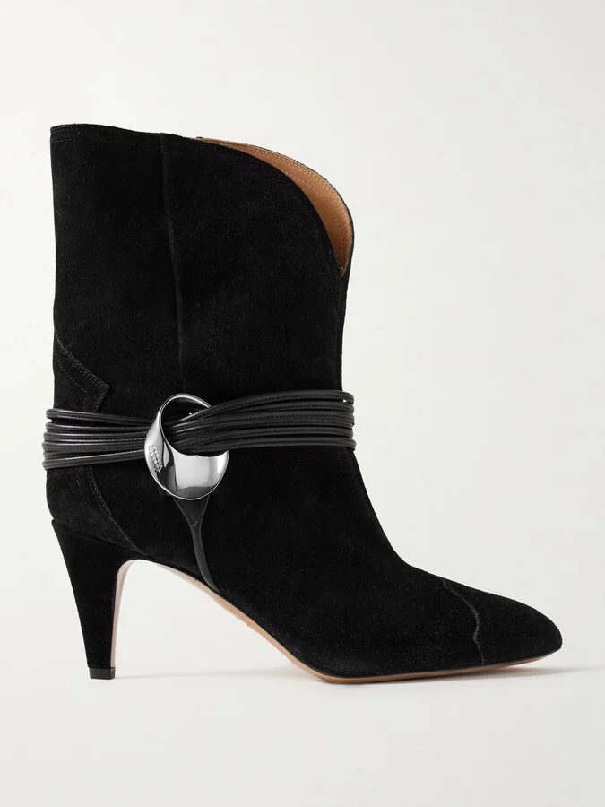 Isabel Marant - Dytho Embellished Leather-trimmed Suede Ankle Boots - Black