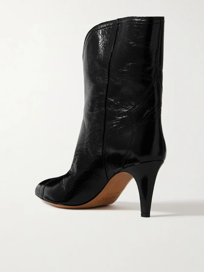 Isabel Marant - Dytho Glossed Crinkled-leather Cowboy Boots - Black - Image 3