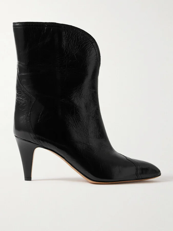 Isabel Marant - Dytho Glossed Crinkled-leather Cowboy Boots - Black