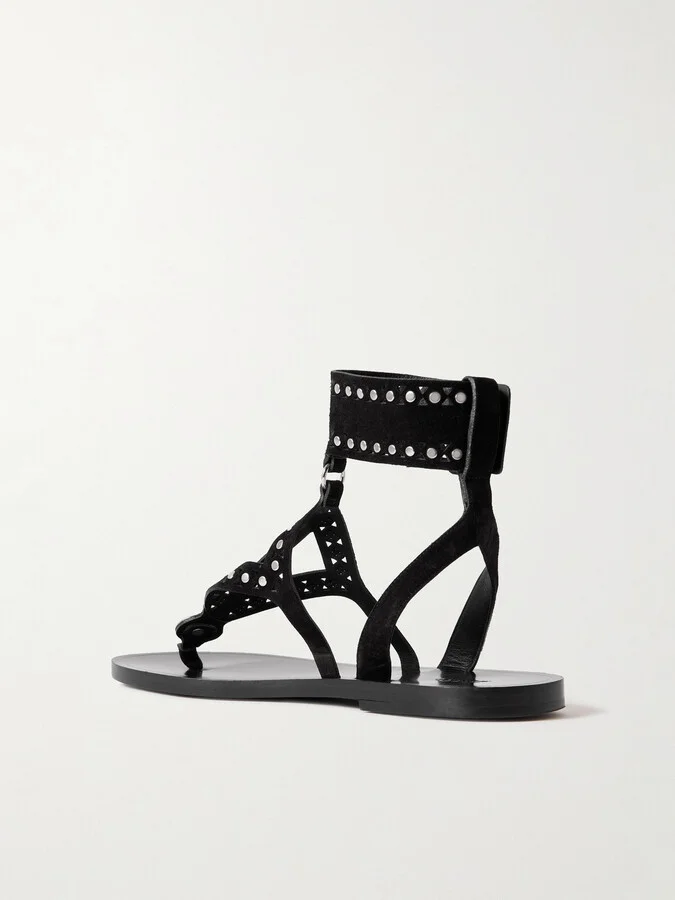 Isabel Marant - Edil Cutout Studded Suede Sandals - Black - Image 3