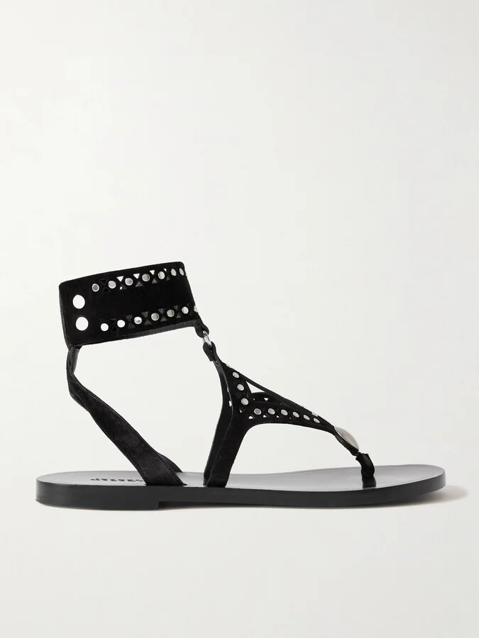 Isabel Marant - Edil Cutout Studded Suede Sandals - Black