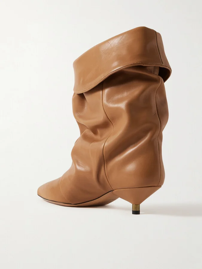 Isabel Marant - Edrik Gathered Leather Ankle Boots - Brown - Image 3