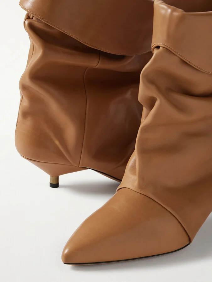 Isabel Marant - Edrik Gathered Leather Ankle Boots - Brown - Image 4