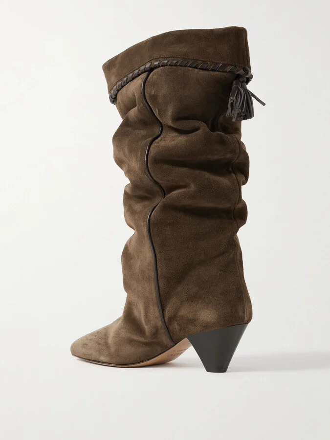 Isabel Marant - Elita Tasseled Leather-trimmed Suede Knee Boots - Brown - Image 3