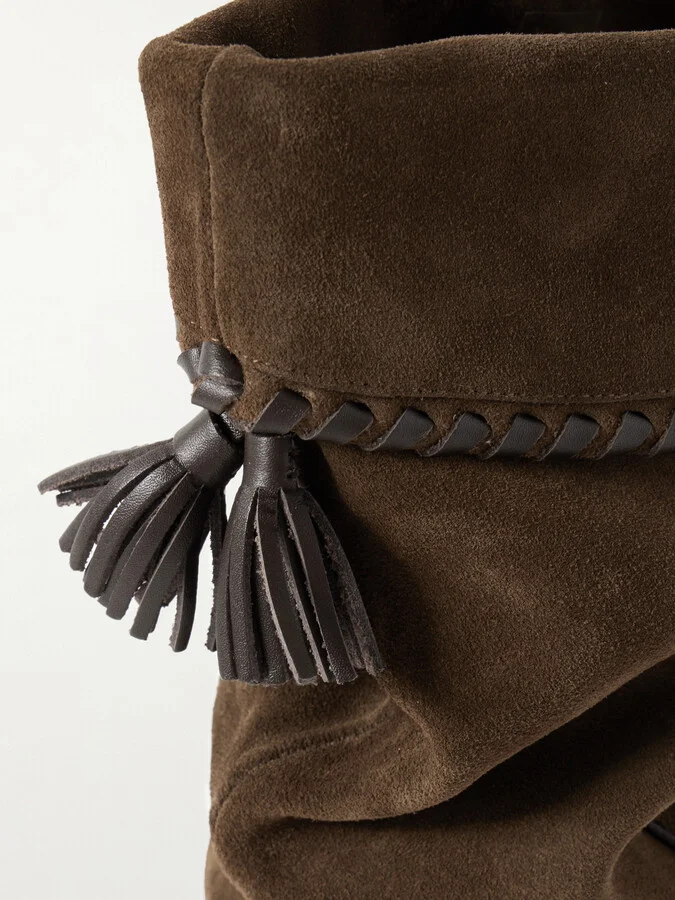 Isabel Marant - Elita Tasseled Leather-trimmed Suede Knee Boots - Brown - Image 4