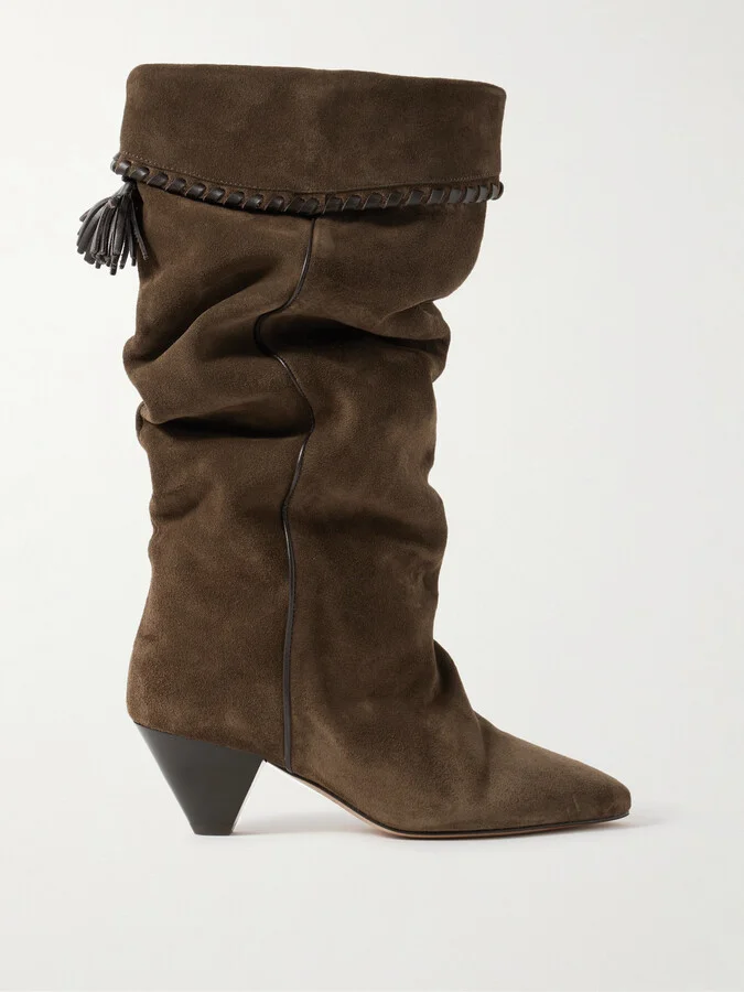 Isabel Marant - Elita Tasseled Leather-trimmed Suede Knee Boots - Brown