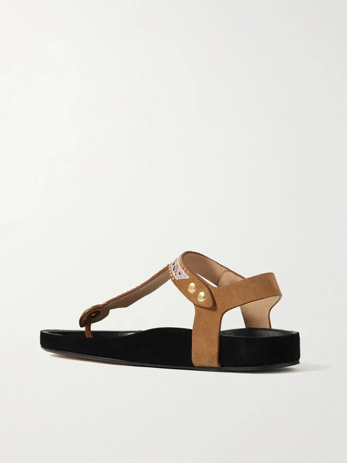 Isabel Marant - Enore Studded Embroidered Suede Sandals - Brown - Image 3