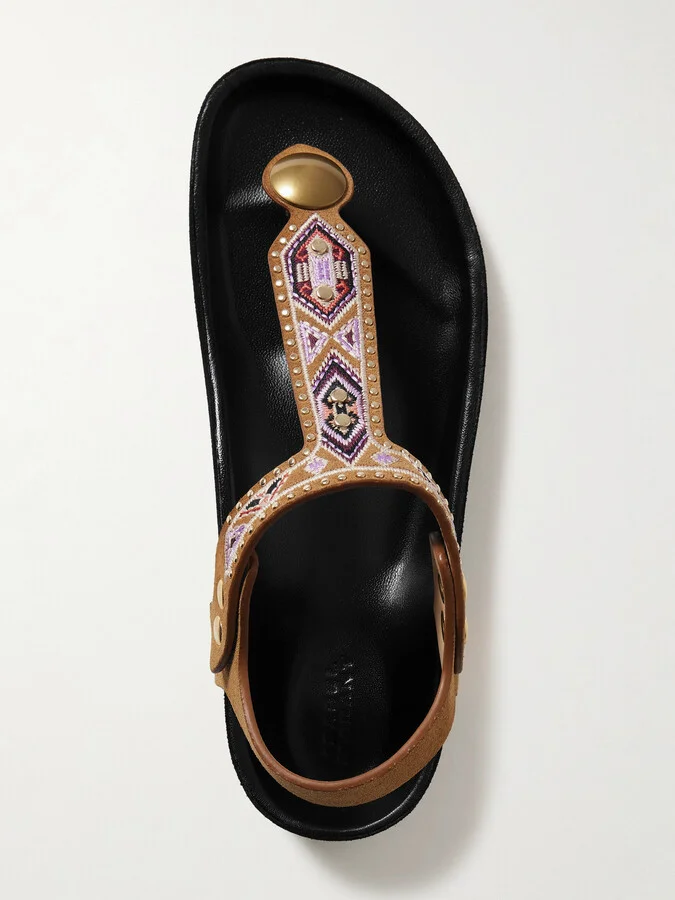 Isabel Marant - Enore Studded Embroidered Suede Sandals - Brown - Image 5