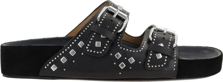Isabel Marant Étoile 'Lennyo' Black Leather Slippers