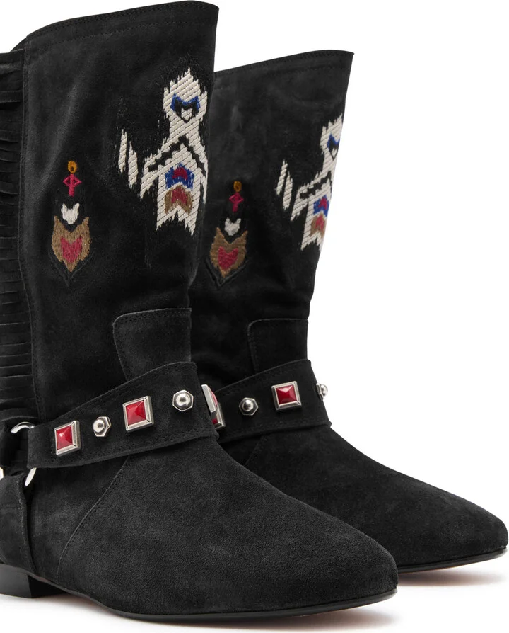 Isabel Marant étoile Siani Embroidered Suede Mid-calf Boots - Image 3