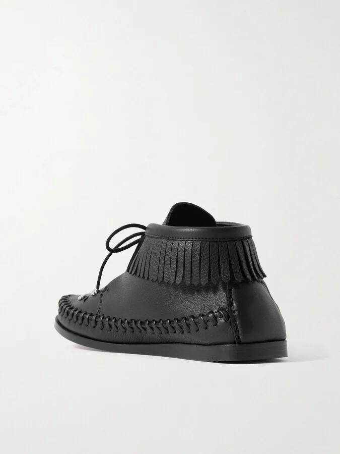 Isabel Marant - Felsa Fringed Embellished Leather Ankle Boots - Black - Image 3