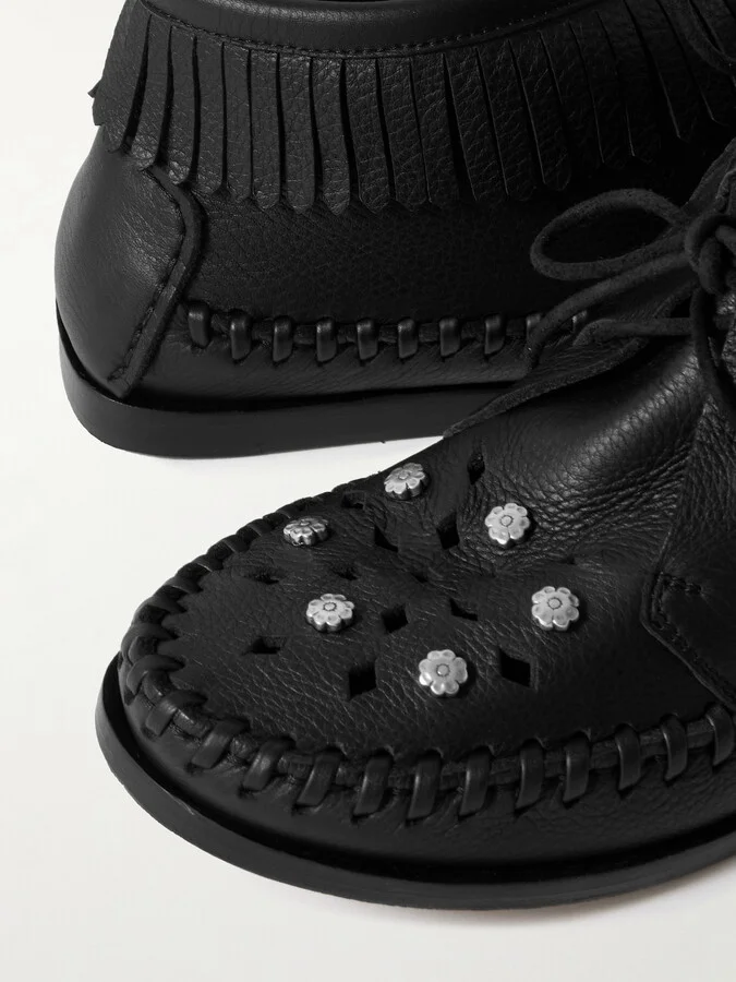 Isabel Marant - Felsa Fringed Embellished Leather Ankle Boots - Black - Image 4