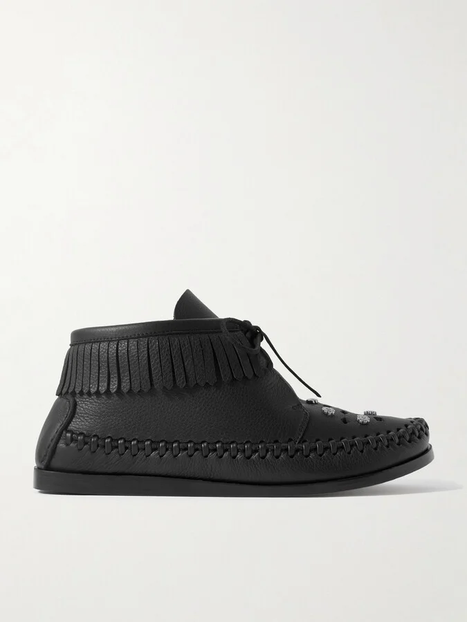 Isabel Marant - Felsa Fringed Embellished Leather Ankle Boots - Black