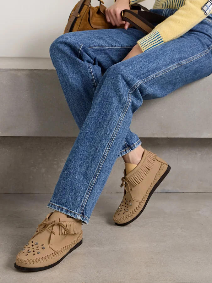 Isabel Marant - Felsa Fringed Embellished Suede Ankle Boots - Neutrals - Image 2