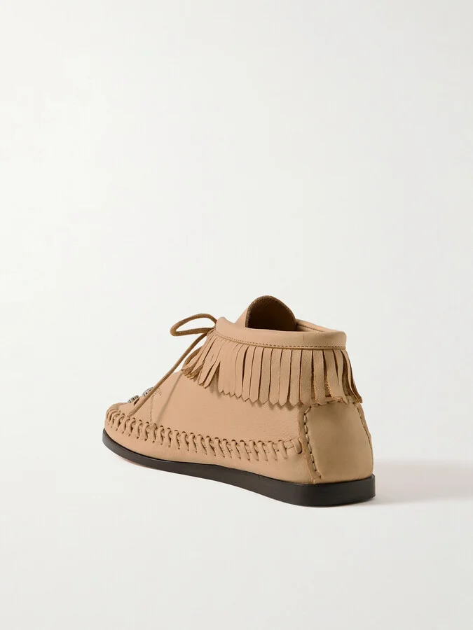 Isabel Marant - Felsa Fringed Embellished Suede Ankle Boots - Neutrals - Image 3