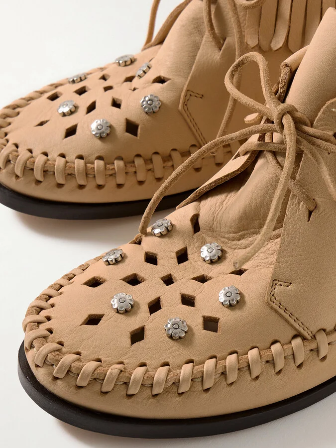 Isabel Marant - Felsa Fringed Embellished Suede Ankle Boots - Neutrals - Image 4