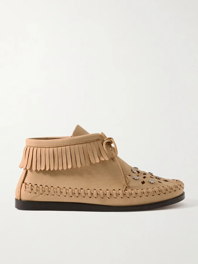 Isabel Marant - Felsa Fringed Embellished Suede Ankle Boots - Neutrals
