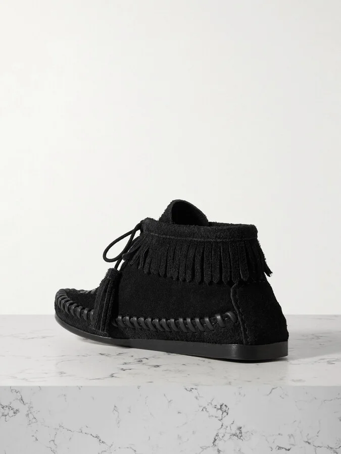 Isabel Marant - Felsa Fringed Tasseled Leather-trimmed Suede Ankle Boots - Black - Image 3