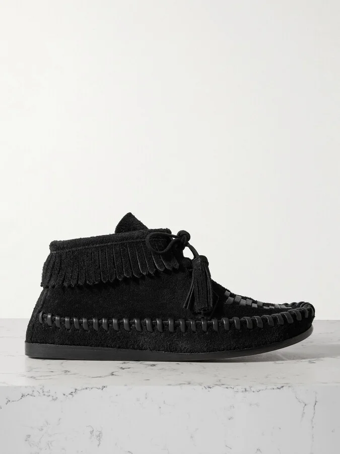 Isabel Marant - Felsa Fringed Tasseled Leather-trimmed Suede Ankle Boots - Black