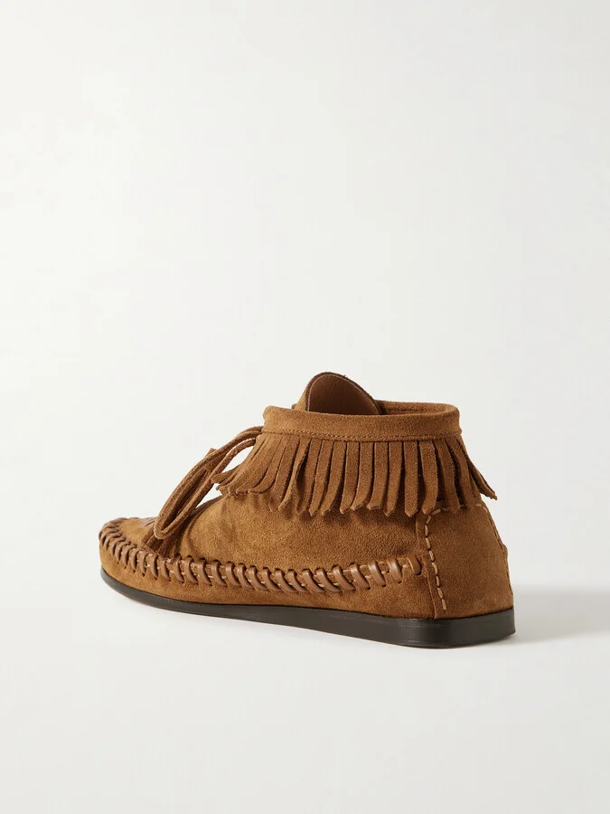 Isabel Marant - Felsa Fringed Tasseled Leather-trimmed Suede Ankle Boots - Brown - Image 3