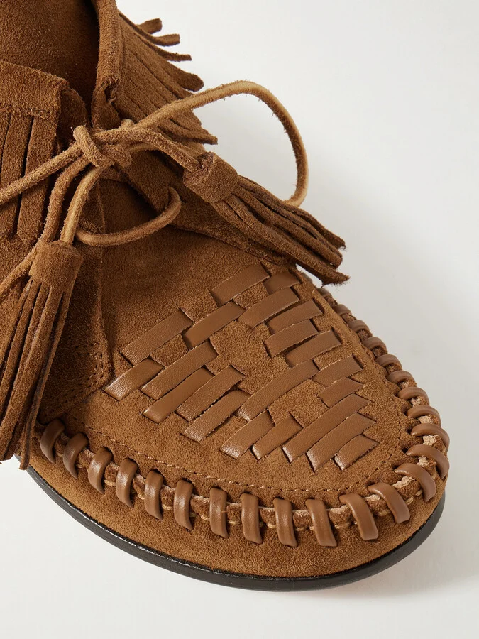 Isabel Marant - Felsa Fringed Tasseled Leather-trimmed Suede Ankle Boots - Brown - Image 4