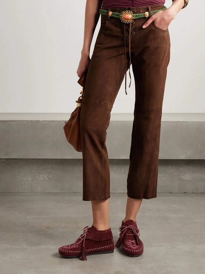 Isabel Marant - Felsa Fringed Tasseled Leather-trimmed Suede Ankle Boots - Burgundy - Image 2