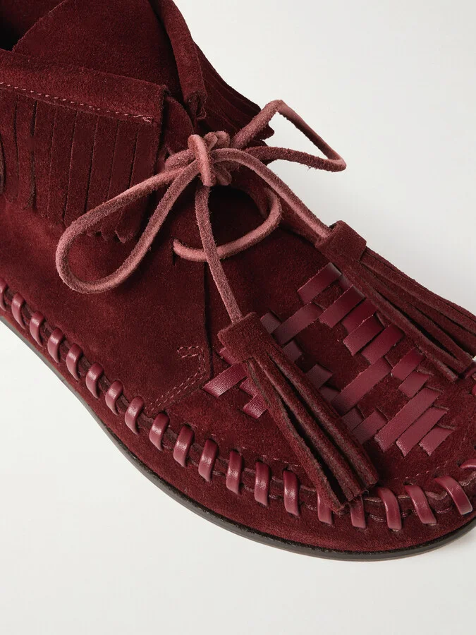 Isabel Marant - Felsa Fringed Tasseled Leather-trimmed Suede Ankle Boots - Burgundy - Image 4