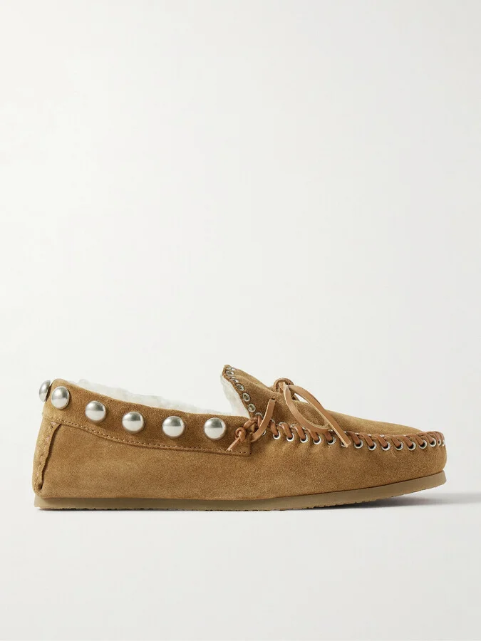Isabel Marant - Fitza Embellished Suede Loafers - Brown