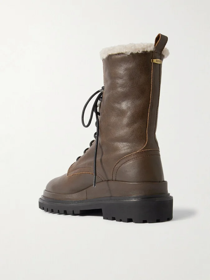 Isabel Marant - Ghiso Shearling-lined Leather Ankle Boots - Brown - Image 3