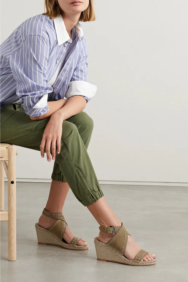 Isabel Marant - Iriane Embellished Suede Wedge Espadrilles - Neutrals - Image 2