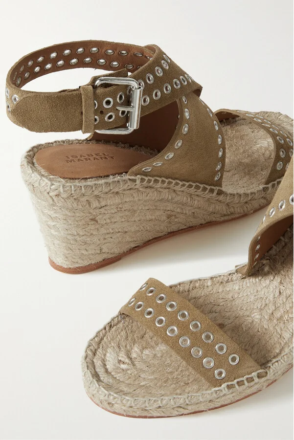 Isabel Marant - Iriane Embellished Suede Wedge Espadrilles - Neutrals - Image 4