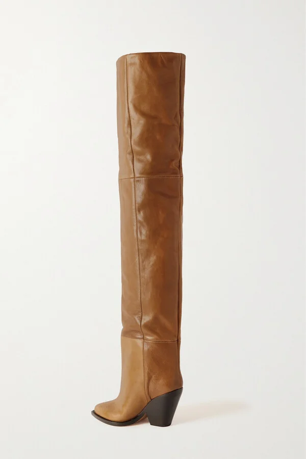 Isabel Marant - Lalex Paneled Leather Thigh Boots - Brown - Image 3