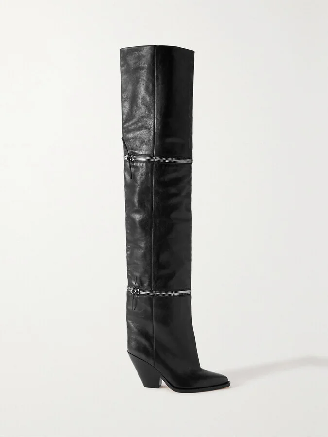 Isabel Marant - Lelodie Zip-embellished Leather Over-the-knee Boots - Black