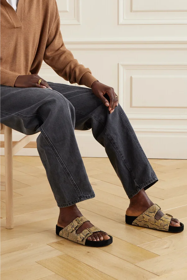 Isabel Marant - Lennyo Eyelet-embellished Snake-effect Leather Slides - Yellow - Image 2
