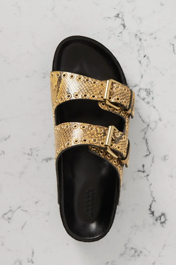 Isabel Marant - Lennyo Eyelet-embellished Snake-effect Leather Slides - Yellow - Image 5