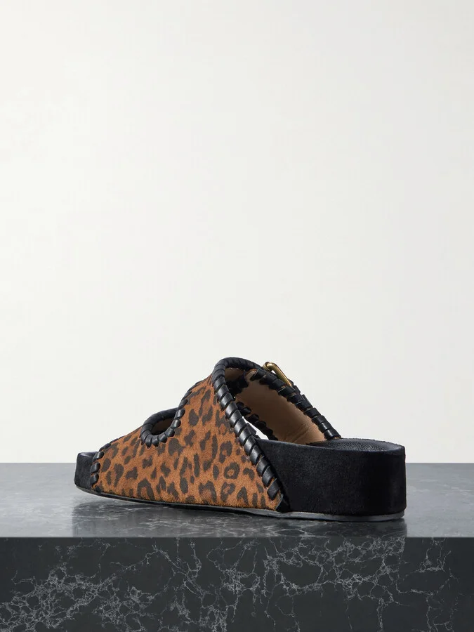 Isabel Marant - Lennyo Leather-trimmed Leopard-print Suede Slides - Animal print - Image 3