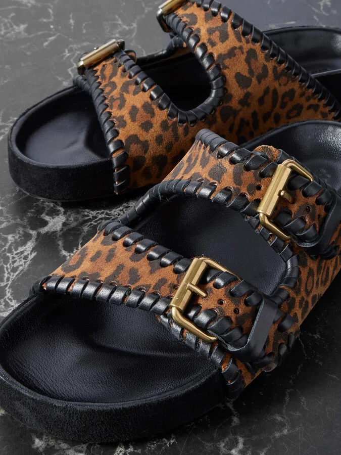 Isabel Marant - Lennyo Leather-trimmed Leopard-print Suede Slides - Animal print - Image 4