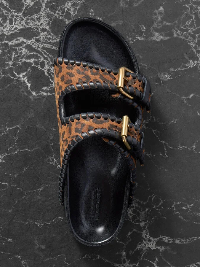 Isabel Marant - Lennyo Leather-trimmed Leopard-print Suede Slides - Animal print - Image 5