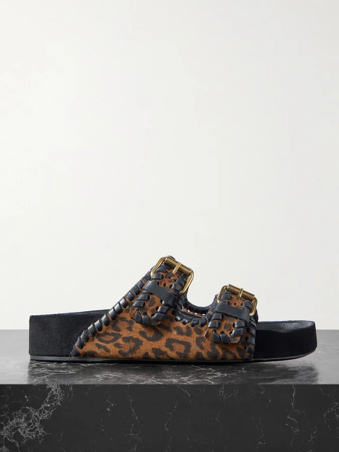 Isabel Marant - Lennyo Leather-trimmed Leopard-print Suede Slides - Animal print
