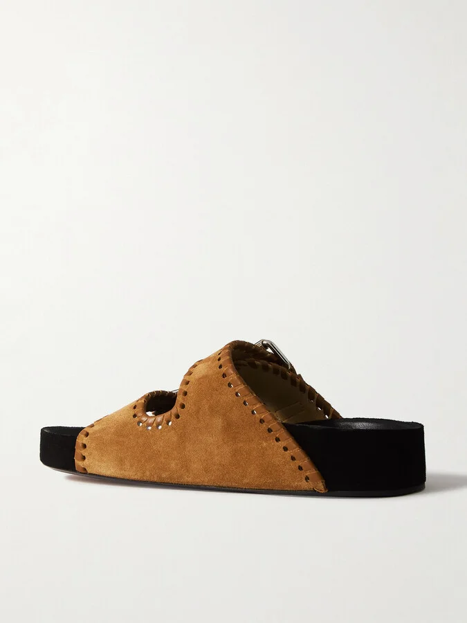 Isabel Marant - Lennyo Leather-trimmed Suede Slides - Brown - Image 3
