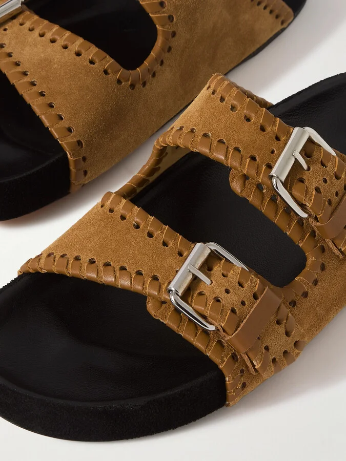 Isabel Marant - Lennyo Leather-trimmed Suede Slides - Brown - Image 4